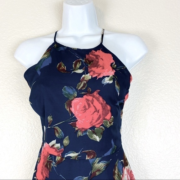 Lulu’s Aubree Navy Blue Floral Lace Up Maxi Dress Size S - Picture 6 of 14